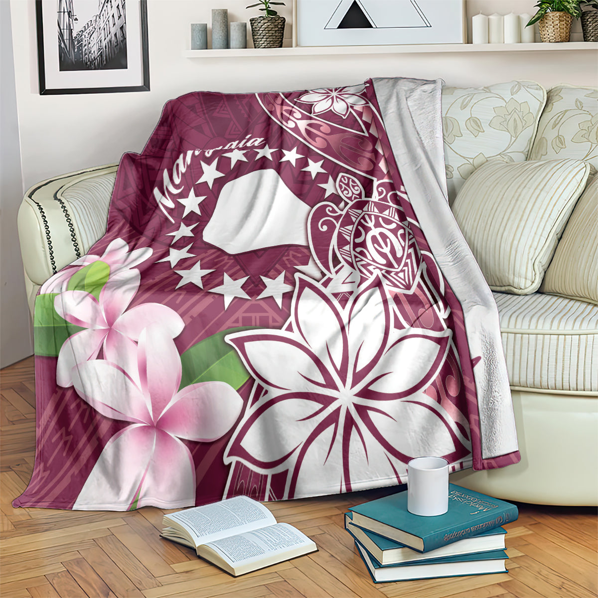 Cook Island Mangaia Gospel Day Blanket Floral Tribal Pattern LT05 Maroon - Polynesian Pride