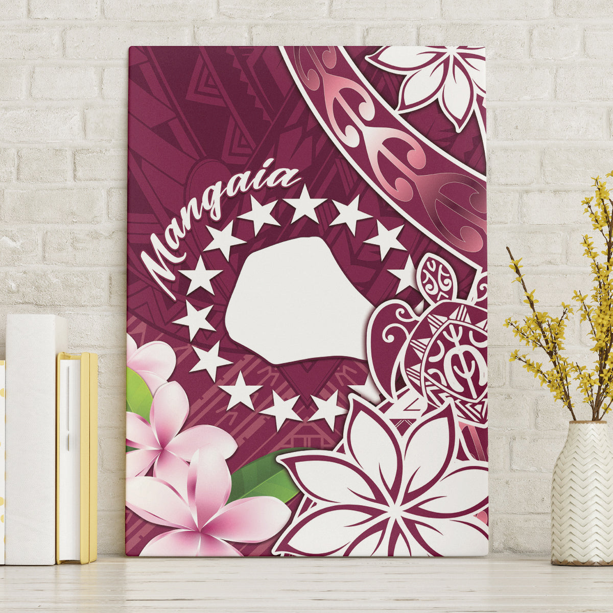 Cook Island Mangaia Gospel Day Canvas Wall Art Floral Tribal Pattern LT05 Without Frame Maroon - Polynesian Pride