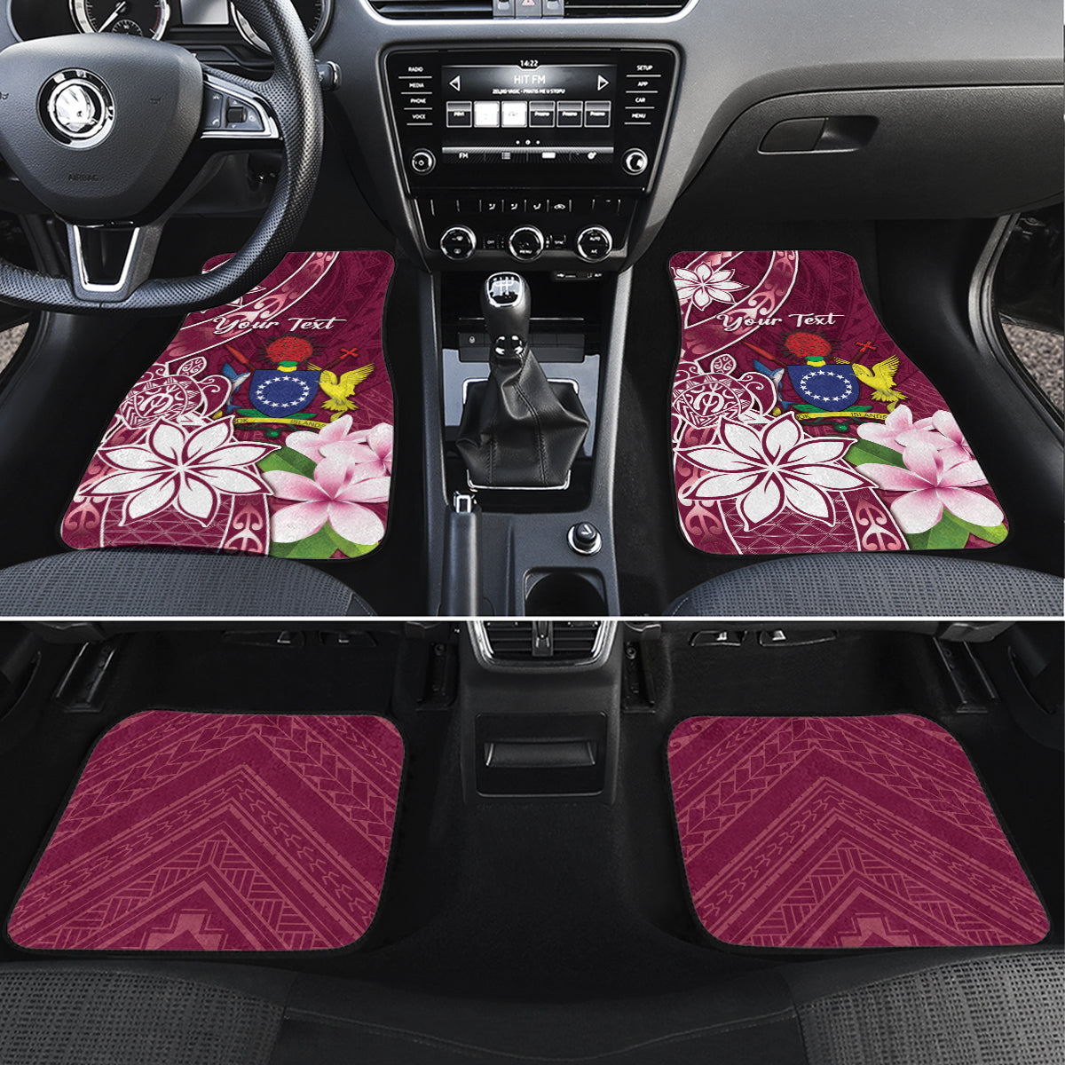 Personalised Cook Island Mangaia Gospel Day Car Mats Floral Tribal Pattern LT05 Set 4pcs Maroon - Polynesian Pride