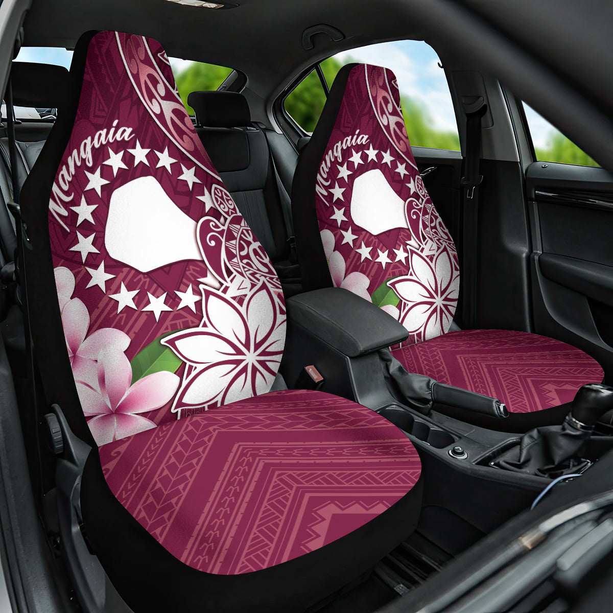 Cook Island Mangaia Gospel Day Car Seat Cover Floral Tribal Pattern LT05 One Size Maroon - Polynesian Pride