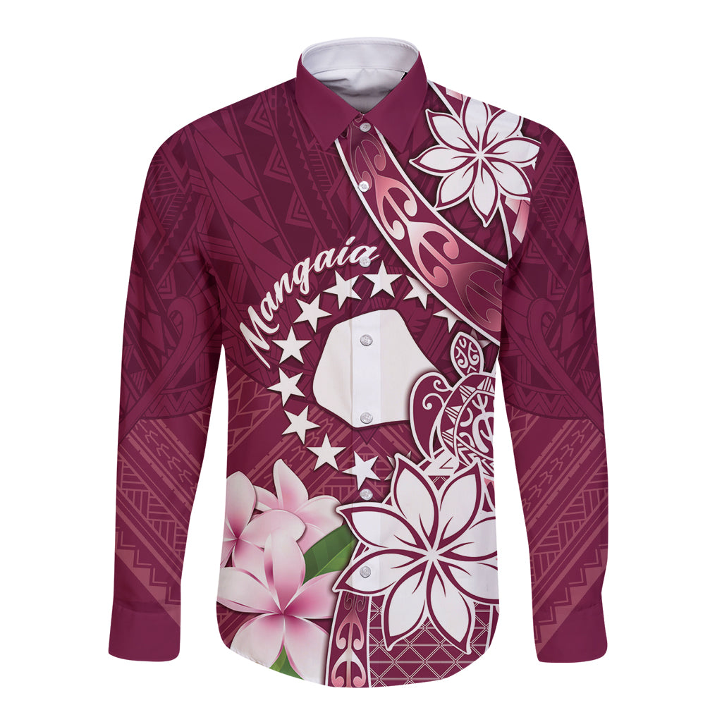 Personalised Cook Island Mangaia Gospel Day Long Sleeve Button Shirt Floral Tribal Pattern LT05 Unisex Maroon - Polynesian Pride