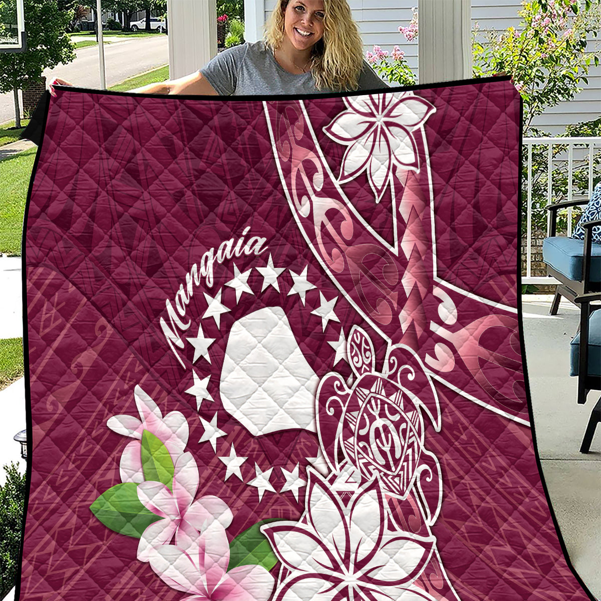 Cook Island Mangaia Gospel Day Quilt Floral Tribal Pattern LT05 Maroon - Polynesian Pride