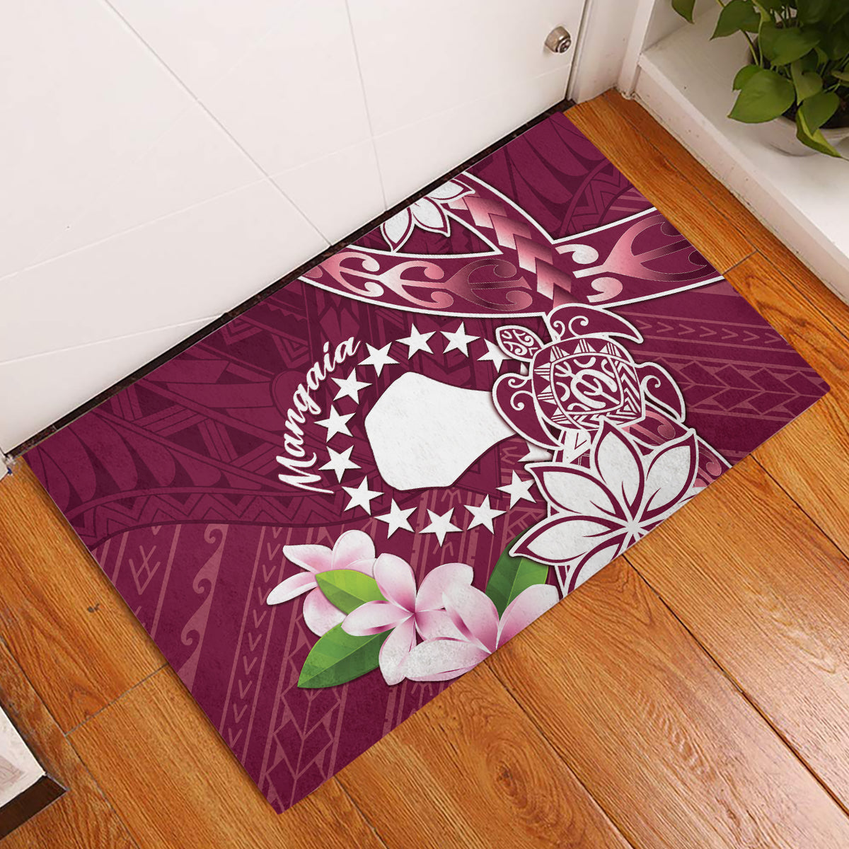 Cook Island Mangaia Gospel Day Rubber Doormat Floral Tribal Pattern LT05 Maroon - Polynesian Pride
