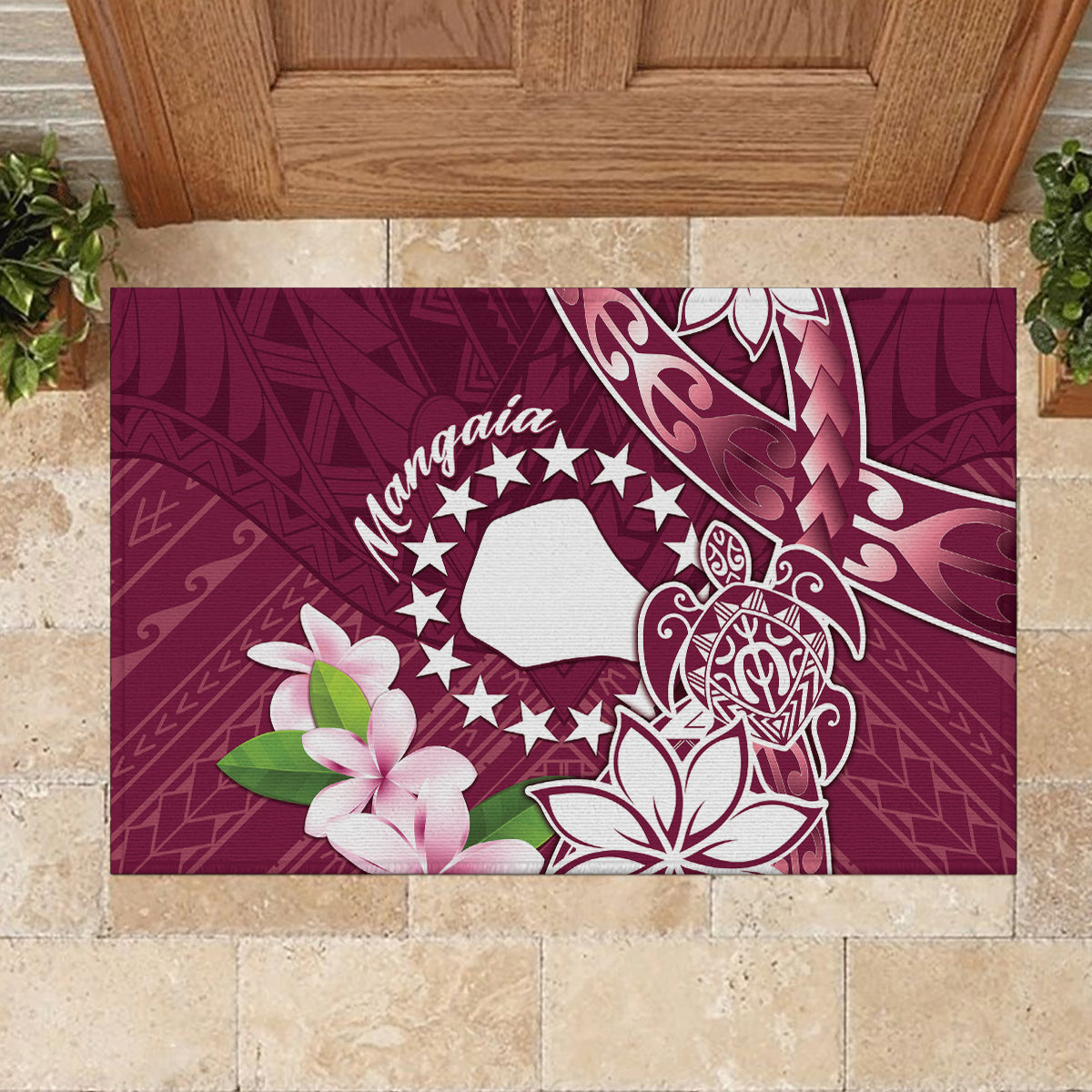 Cook Island Mangaia Gospel Day Rubber Doormat Floral Tribal Pattern LT05 - Polynesian Pride