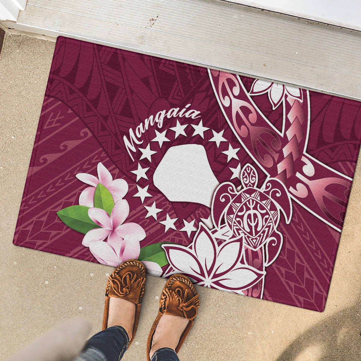 Cook Island Mangaia Gospel Day Rubber Doormat Floral Tribal Pattern LT05 - Polynesian Pride