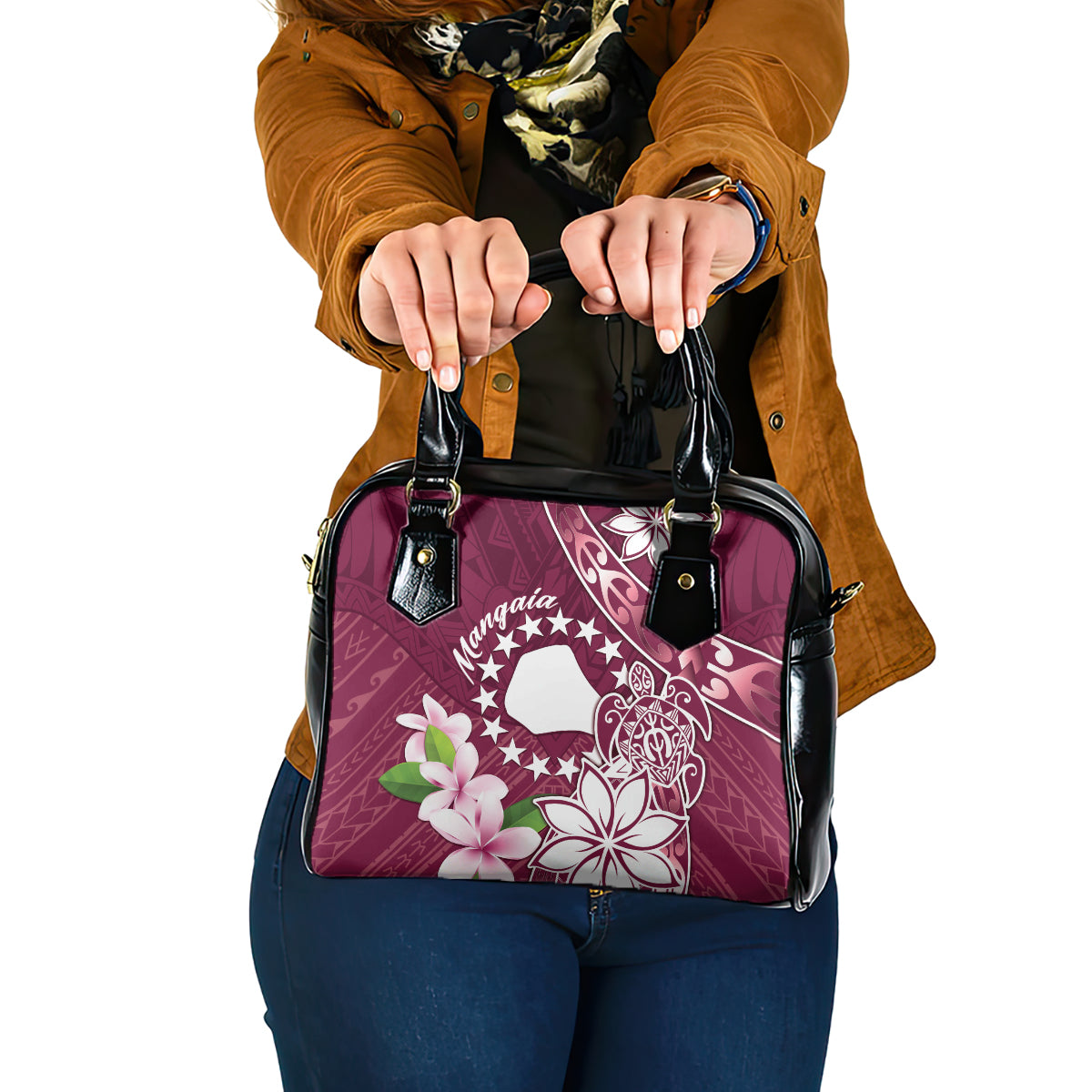 Cook Island Mangaia Gospel Day Shoulder Handbag Floral Tribal Pattern LT05 One Size Maroon - Polynesian Pride