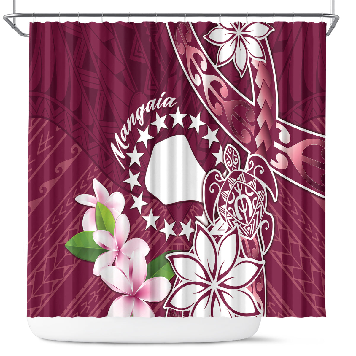 Cook Island Mangaia Gospel Day Shower Curtain Floral Tribal Pattern LT05 Maroon - Polynesian Pride