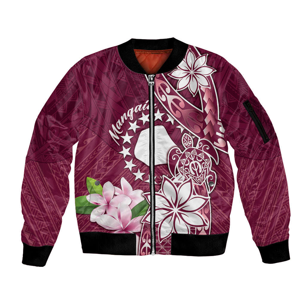 Personalised Cook Island Mangaia Gospel Day Sleeve Zip Bomber Jacket Floral Tribal Pattern LT05 Unisex Maroon - Polynesian Pride