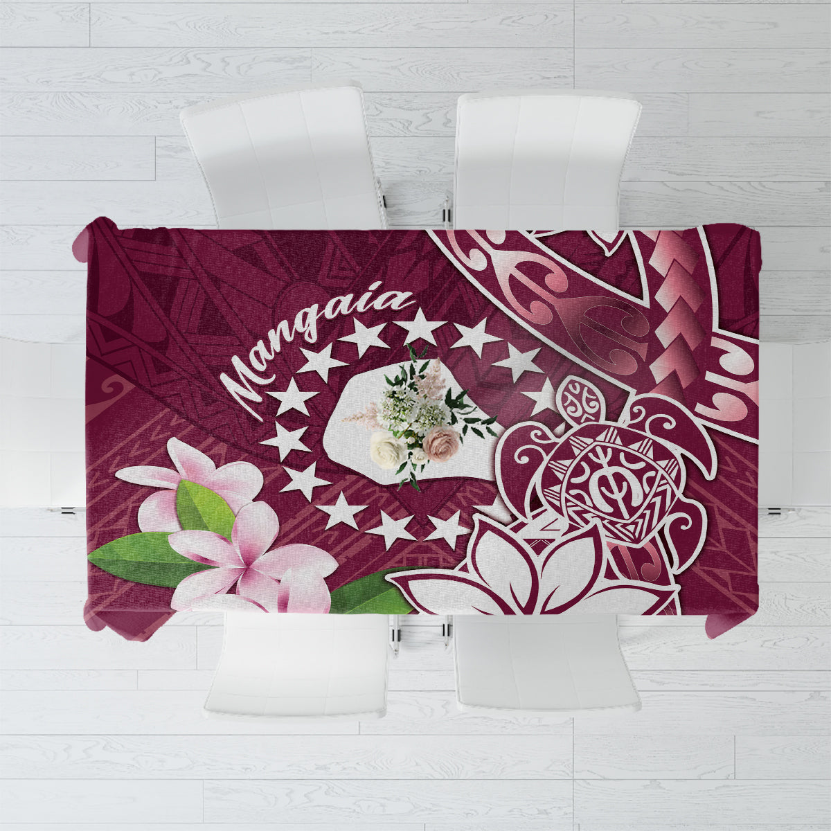 Cook Island Mangaia Gospel Day Tablecloth Floral Tribal Pattern LT05 Maroon - Polynesian Pride