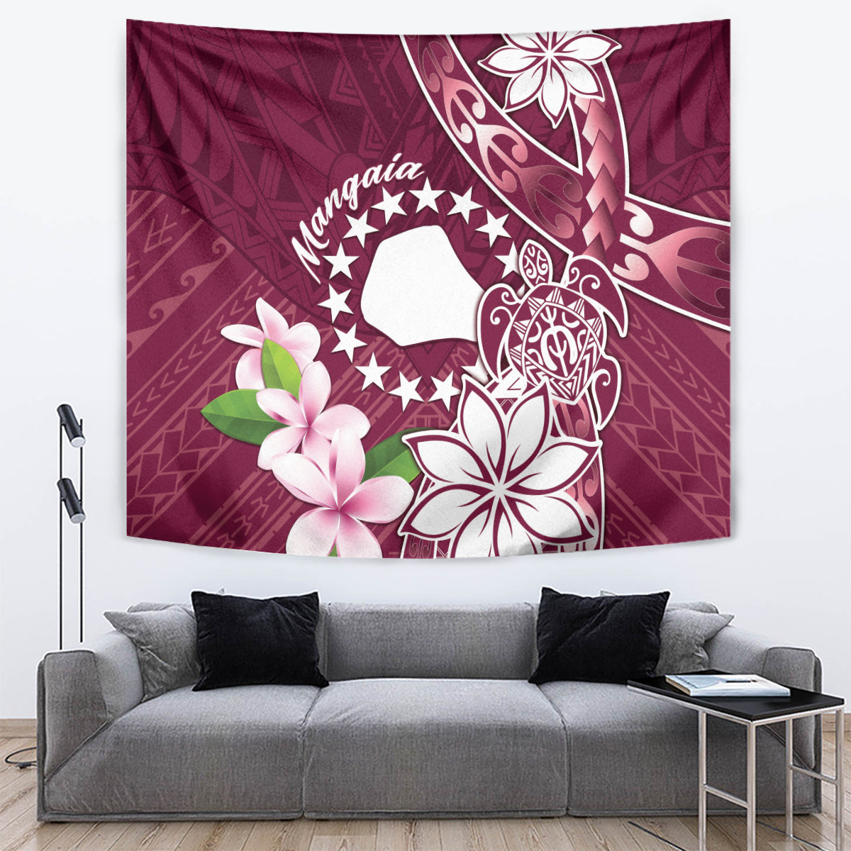 Cook Island Mangaia Gospel Day Tapestry Floral Tribal Pattern LT05 Maroon - Polynesian Pride