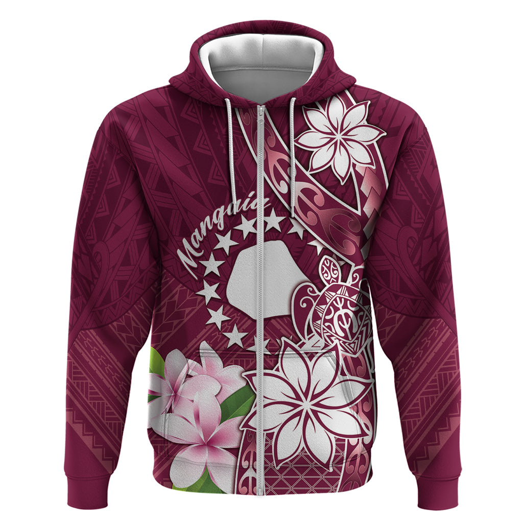 Personalised Cook Island Mangaia Gospel Day Zip Hoodie Floral Tribal Pattern LT05 Zip Hoodie Maroon - Polynesian Pride