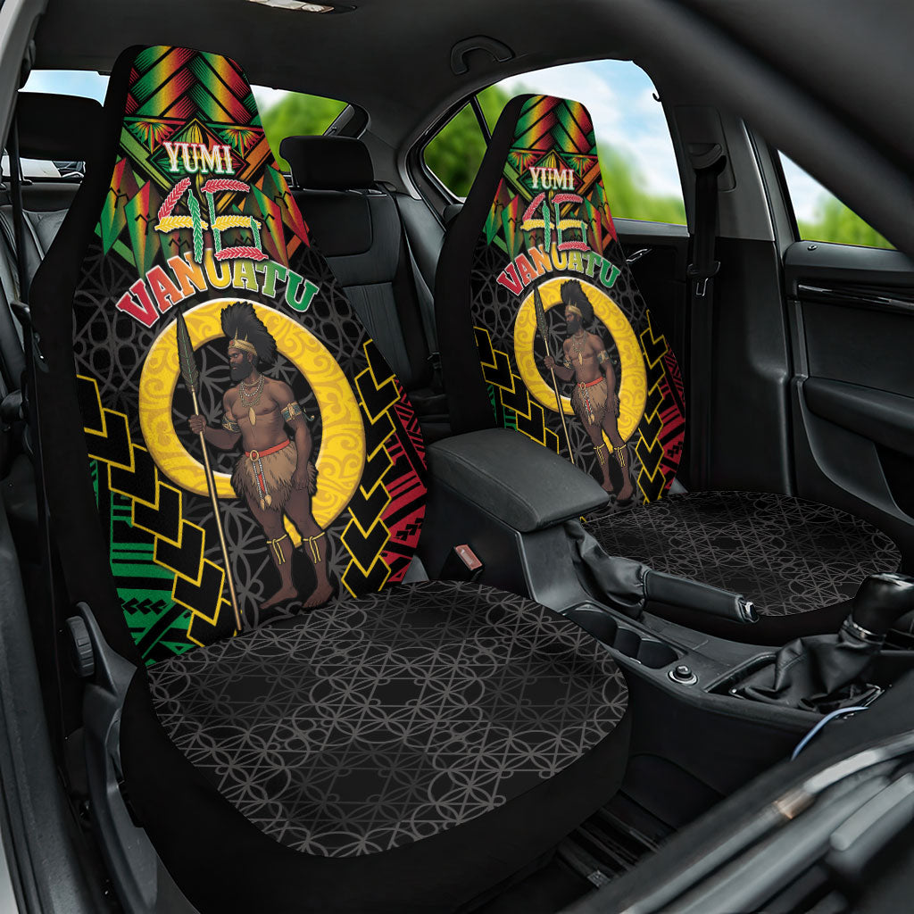 Vanuatu 46th Anniversary Independence Day Car Seat Cover Melanesian Warrior With Sand Drawing Pattern LT05 One Size Black - Polynesian Pride