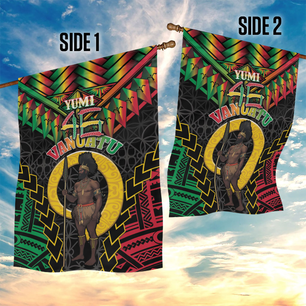 Vanuatu 46th Anniversary Independence Day Garden Flag Melanesian Warrior With Sand Drawing Pattern LT05 - Polynesian Pride