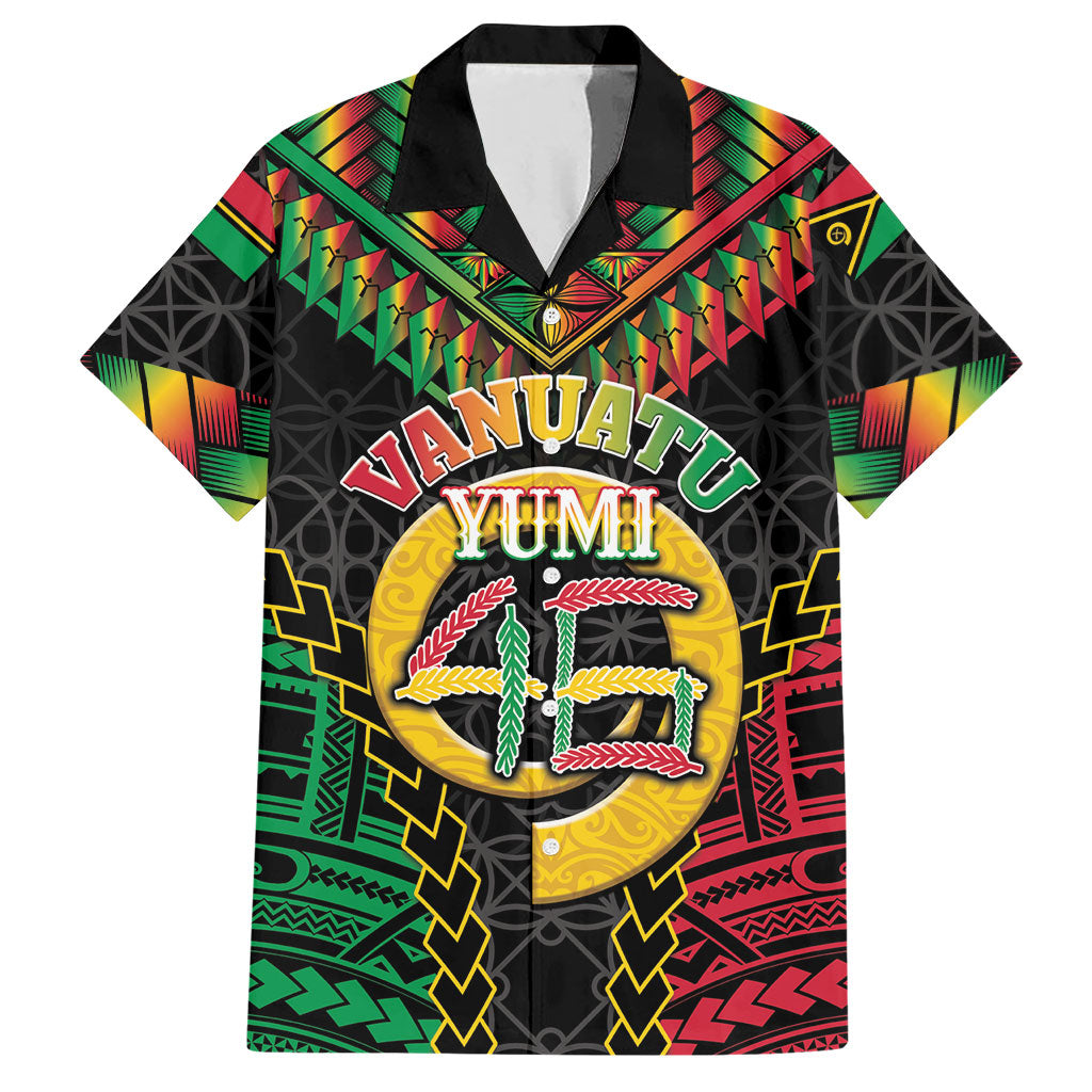 Vanuatu 46th Anniversary Independence Day Hawaiian Shirt Melanesian Warrior With Sand Drawing Pattern LT05 Black - Polynesian Pride