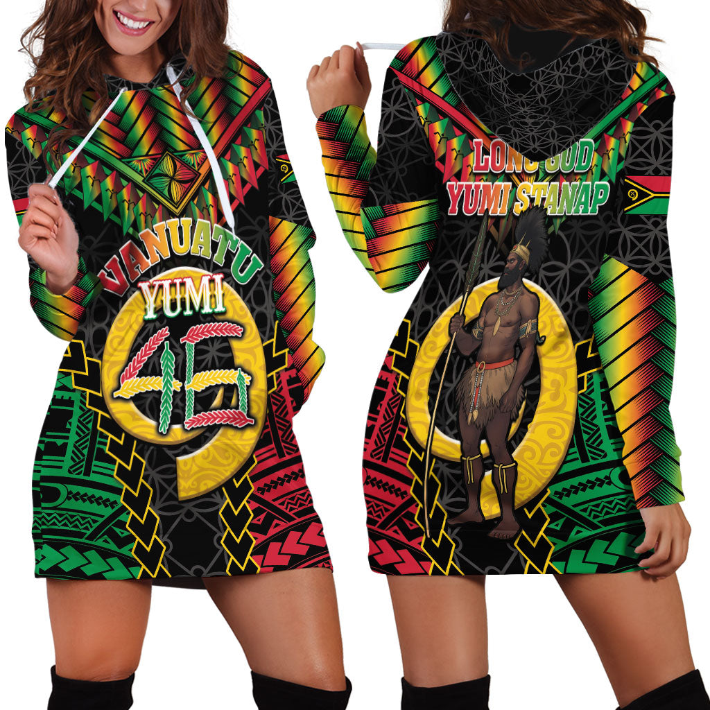Vanuatu 46th Anniversary Independence Day Hoodie Dress Melanesian Warrior With Sand Drawing Pattern LT05 - Polynesian Pride