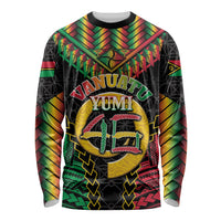 Vanuatu 46th Anniversary Independence Day Long Sleeve Shirt Melanesian Warrior With Sand Drawing Pattern LT05 Unisex Black - Polynesian Pride