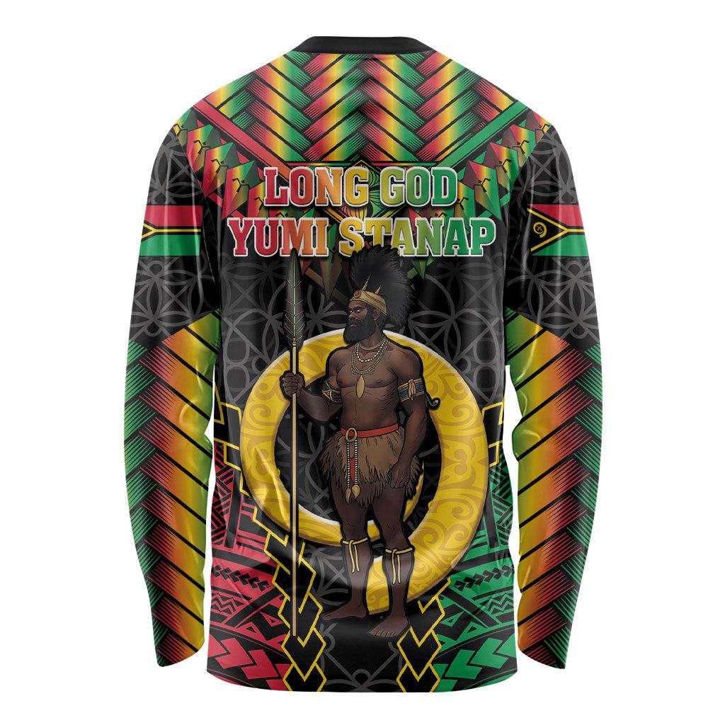 Vanuatu 46th Anniversary Independence Day Long Sleeve Shirt Melanesian Warrior With Sand Drawing Pattern LT05 - Polynesian Pride