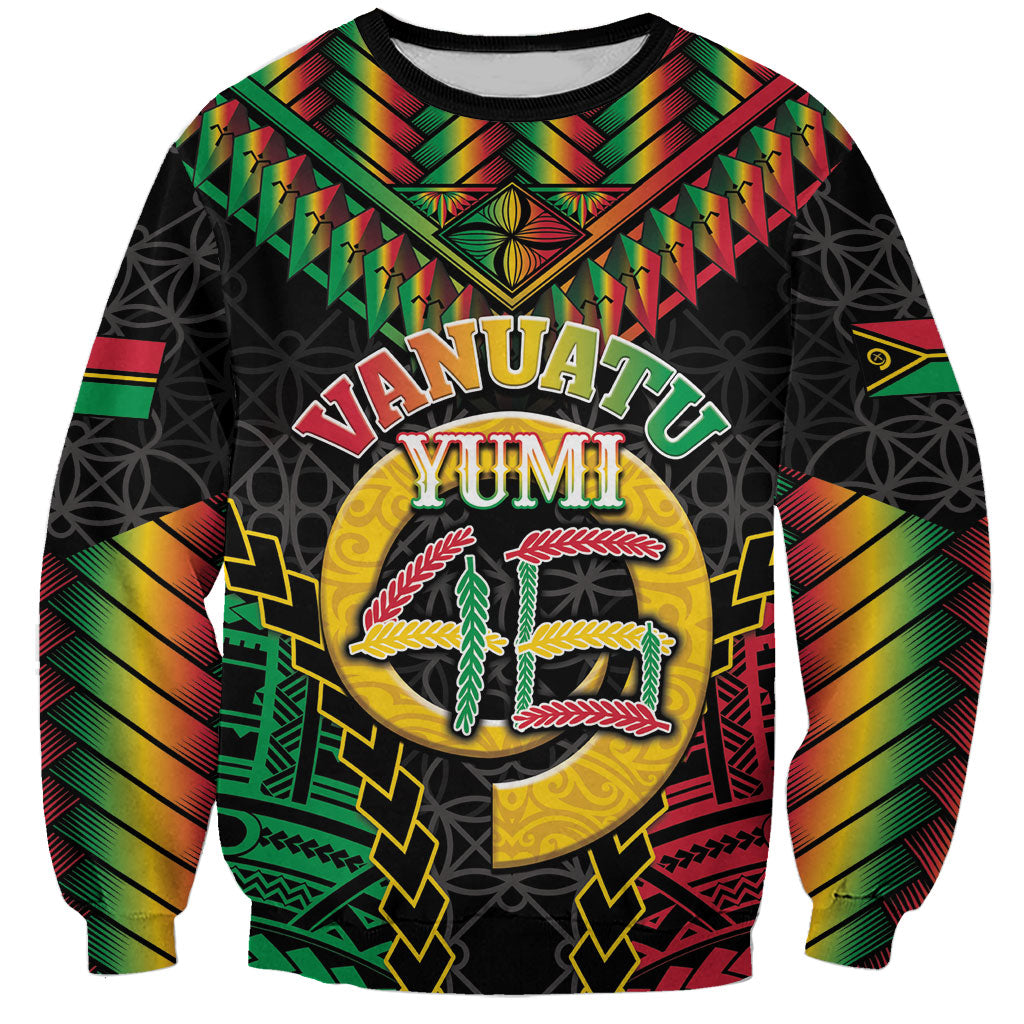 Vanuatu 46th Anniversary Independence Day Sweatshirt Melanesian Warrior With Sand Drawing Pattern LT05 Unisex Black - Polynesian Pride