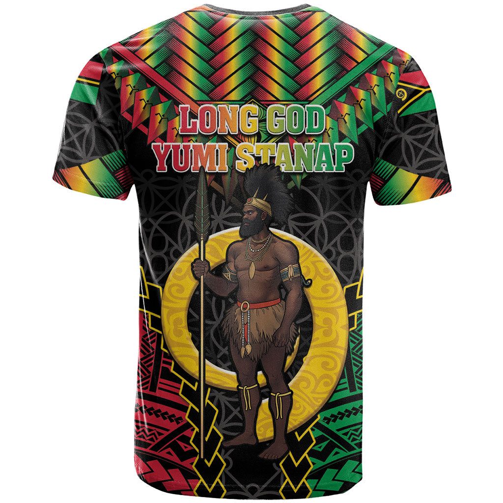 Vanuatu 46th Anniversary Independence Day T Shirt Melanesian Warrior With Sand Drawing Pattern LT05 - Polynesian Pride