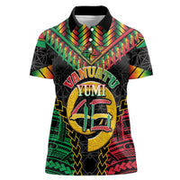 Vanuatu 46th Anniversary Independence Day Women Polo Shirt Melanesian Warrior With Sand Drawing Pattern LT05 Female Black - Polynesian Pride