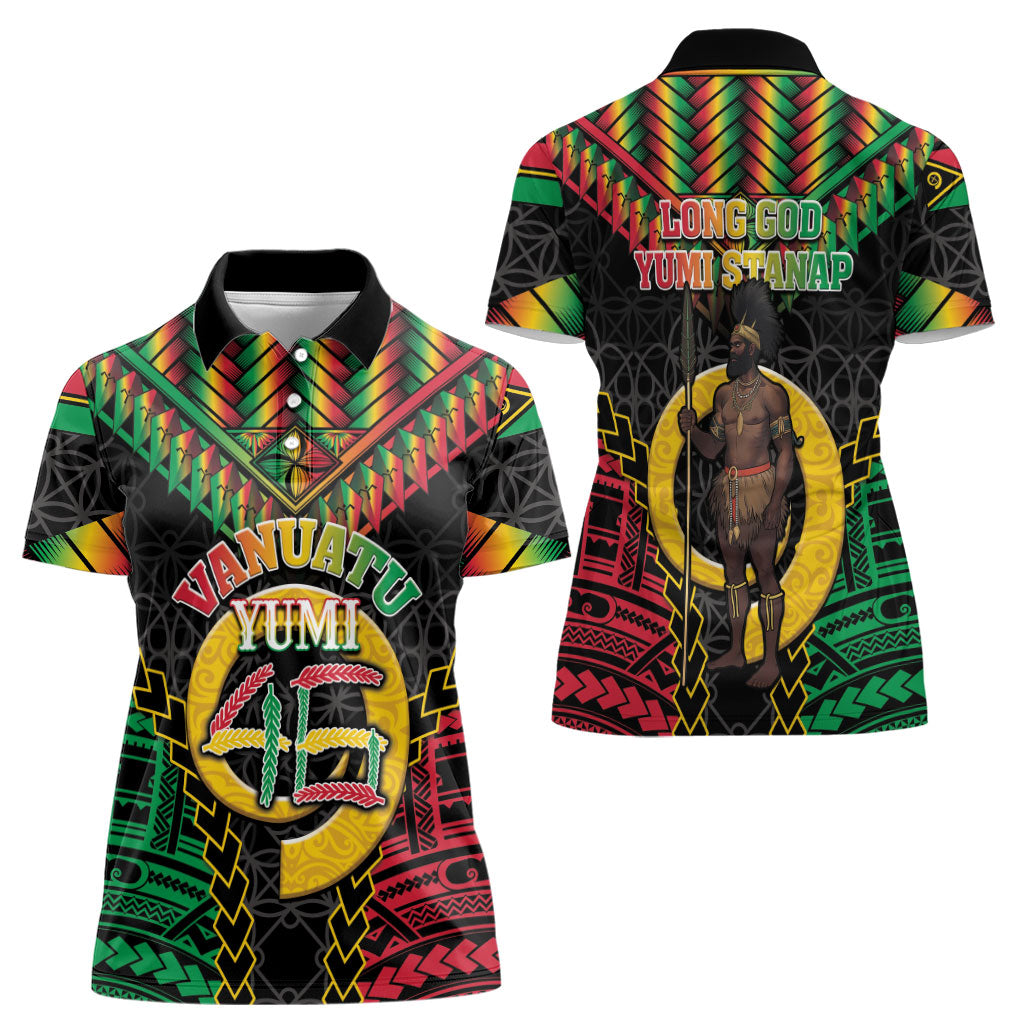Vanuatu 46th Anniversary Independence Day Women Polo Shirt Melanesian Warrior With Sand Drawing Pattern LT05 - Polynesian Pride