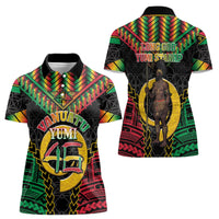 Vanuatu 46th Anniversary Independence Day Women Polo Shirt Melanesian Warrior With Sand Drawing Pattern LT05 - Polynesian Pride