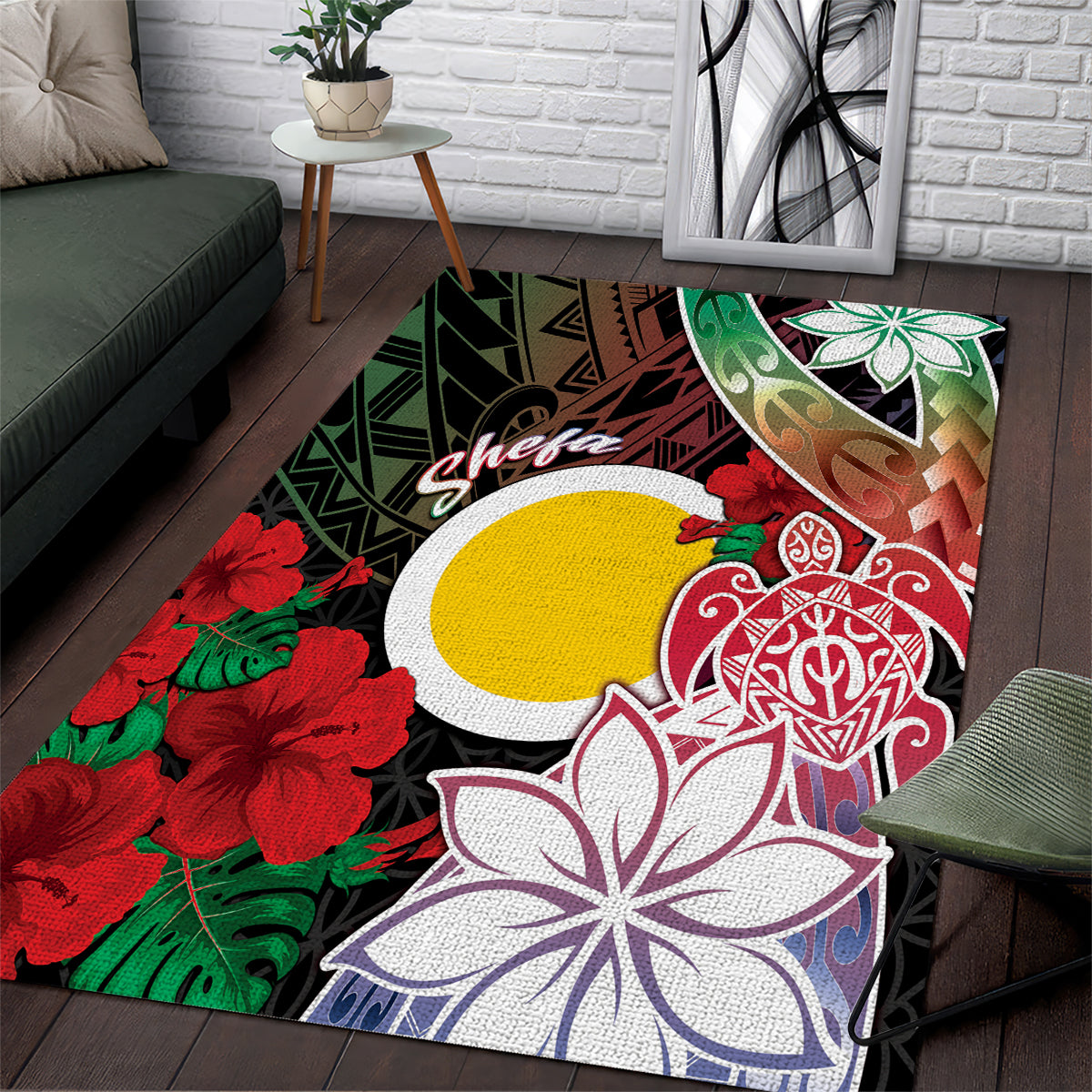 Vanuatu Shefa Day Area Rug Floral Pattern LT05 Black - Polynesian Pride