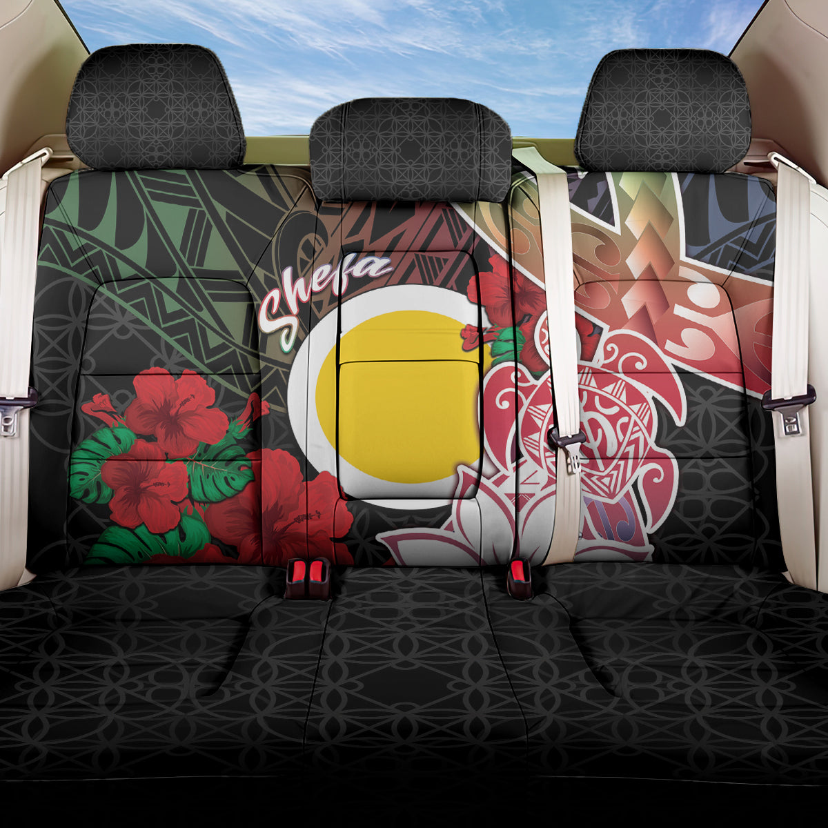 Vanuatu Shefa Day Back Car Seat Cover Floral Pattern LT05 One Size Black - Polynesian Pride