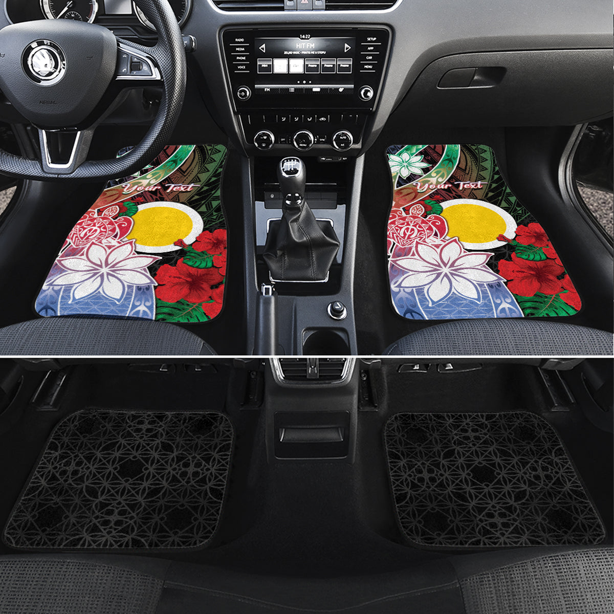 Personalised Vanuatu Shefa Day Car Mats Floral Pattern LT05 Set 4pcs Black - Polynesian Pride