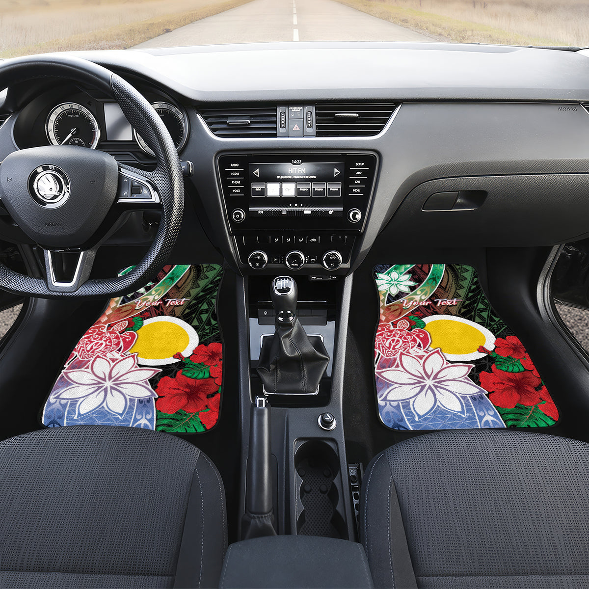 Personalised Vanuatu Shefa Day Car Mats Floral Pattern LT05 Set 2pcs - Front Black - Polynesian Pride