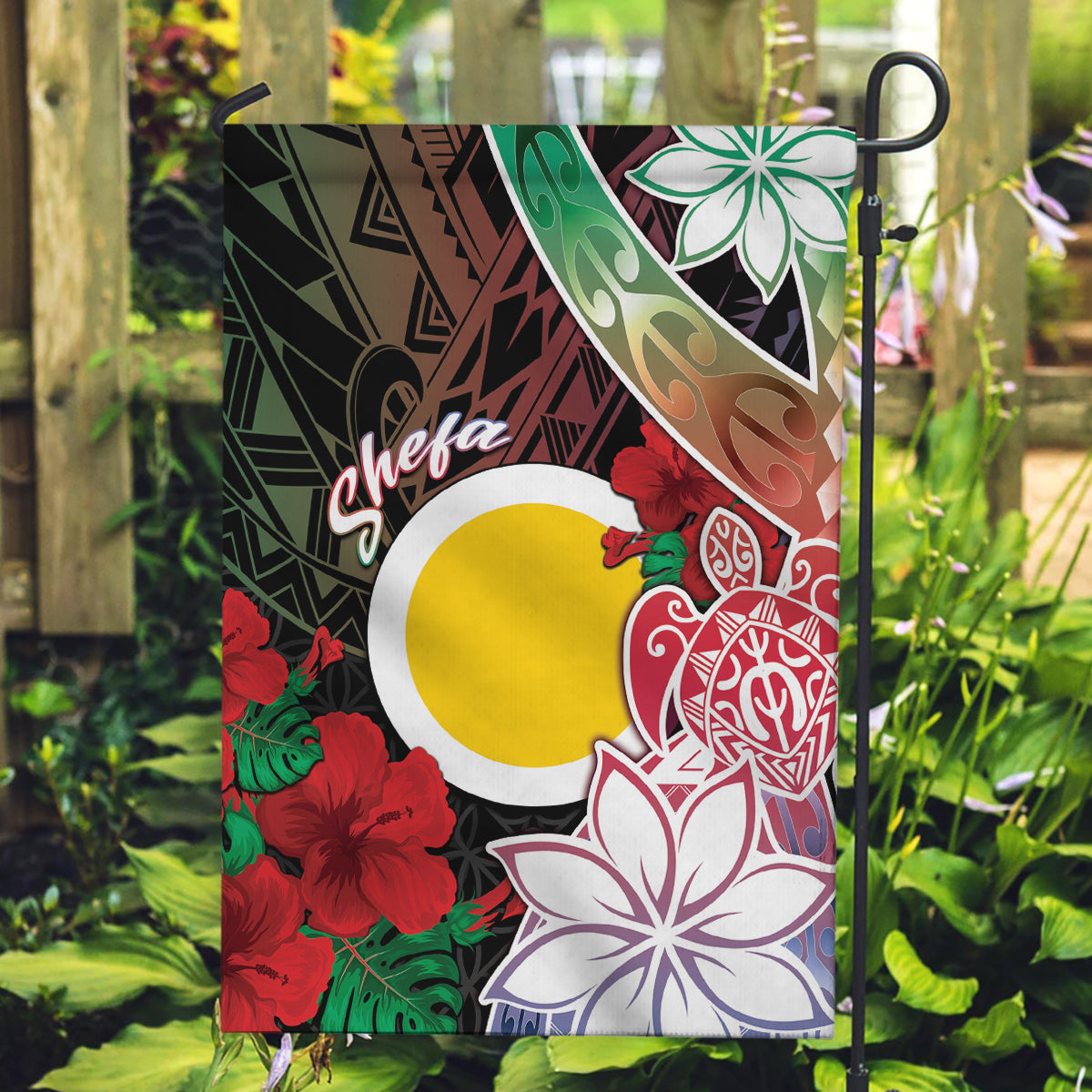 Vanuatu Shefa Day Garden Flag Floral Pattern LT05 Garden Flag Black - Polynesian Pride