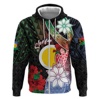 Personalised Vanuatu Shefa Day Hoodie Floral Pattern LT05 Zip Hoodie Black - Polynesian Pride