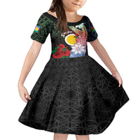 Personalised Vanuatu Shefa Day Kid Short Sleeve Dress Floral Pattern LT05 KID Black - Polynesian Pride
