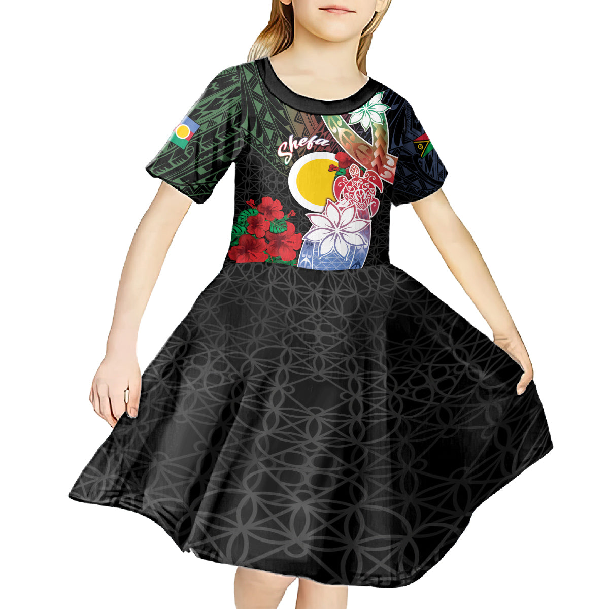 Personalised Vanuatu Shefa Day Kid Short Sleeve Dress Floral Pattern LT05 - Polynesian Pride