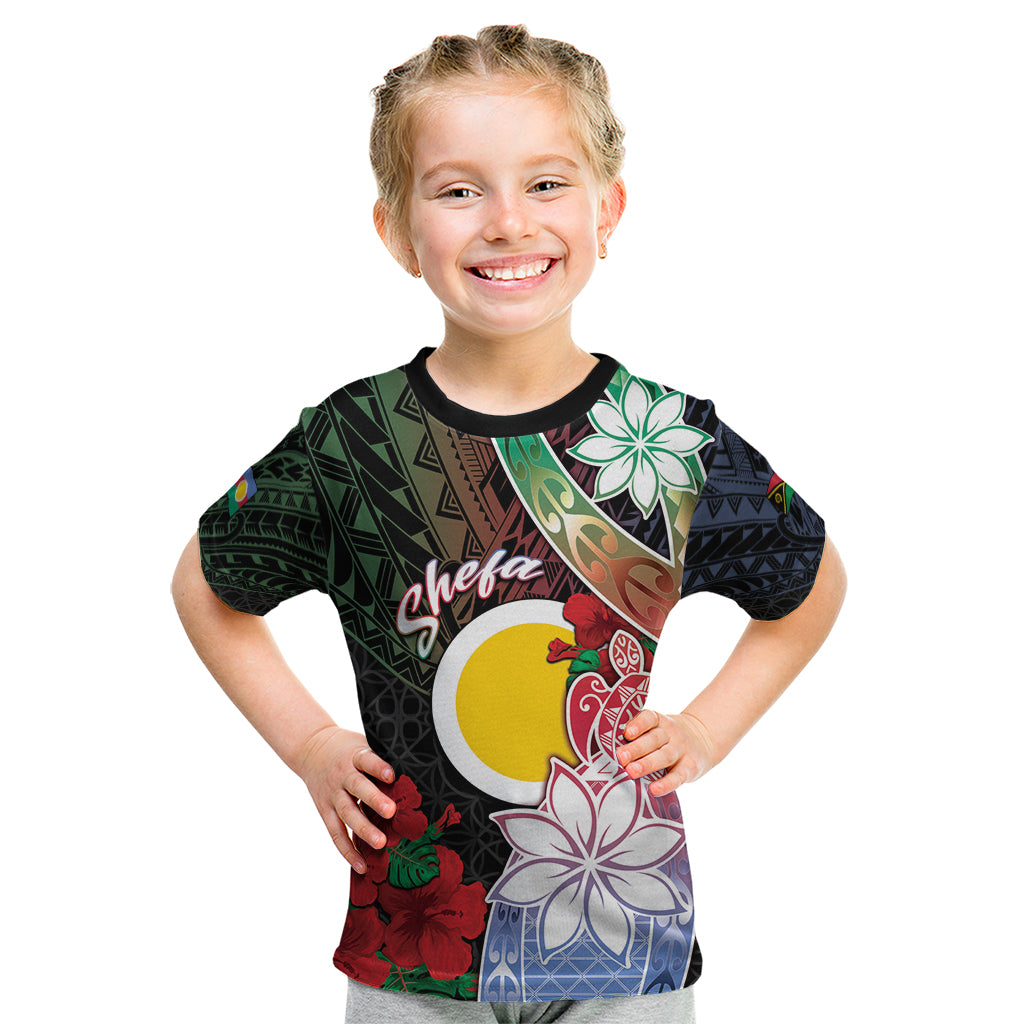 Personalised Vanuatu Shefa Day Kid T Shirt Floral Pattern LT05 Black - Polynesian Pride