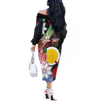 Personalised Vanuatu Shefa Day Off The Shoulder Long Sleeve Dress Floral Pattern LT05 - Polynesian Pride