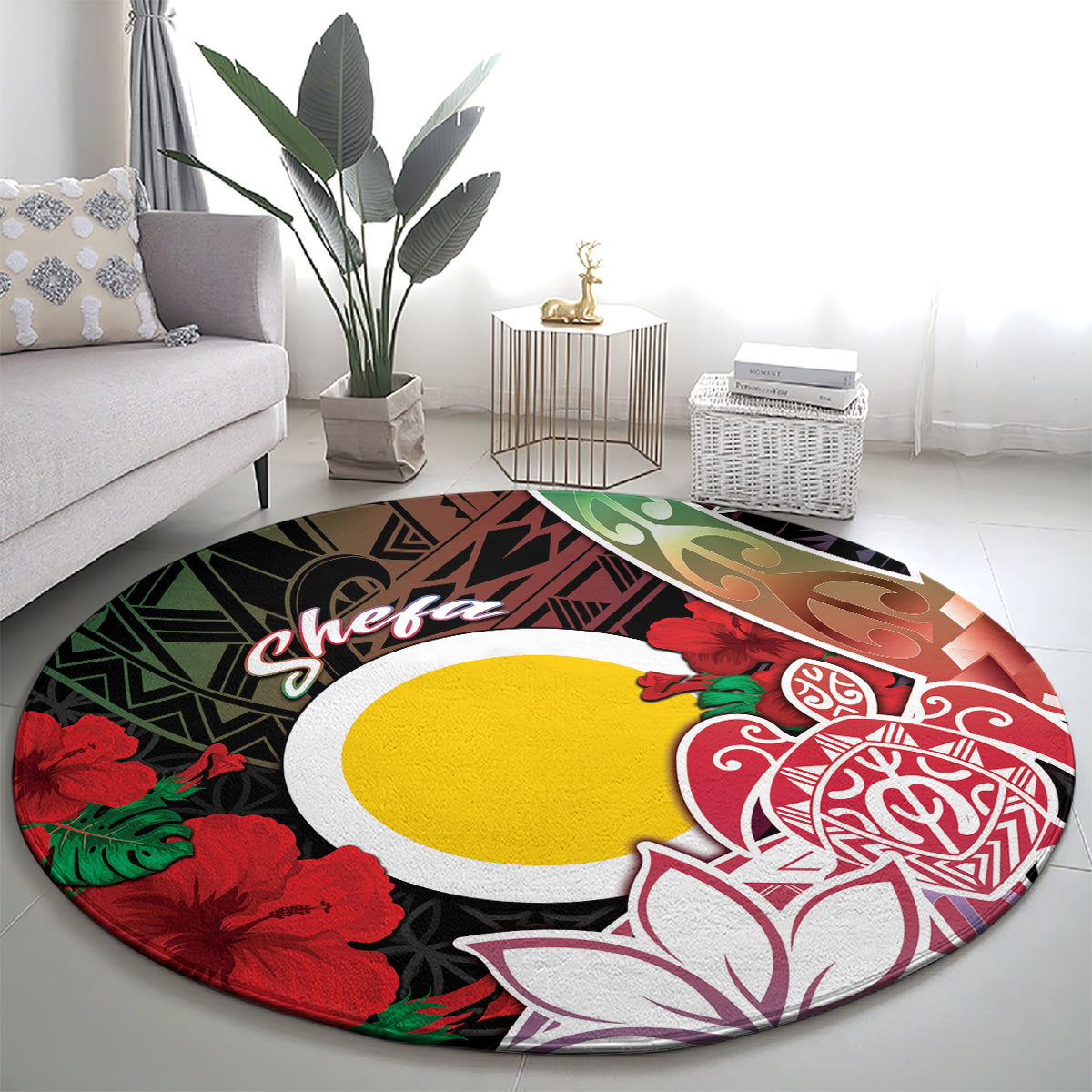 Vanuatu Shefa Day Round Carpet Floral Pattern LT05 - Polynesian Pride