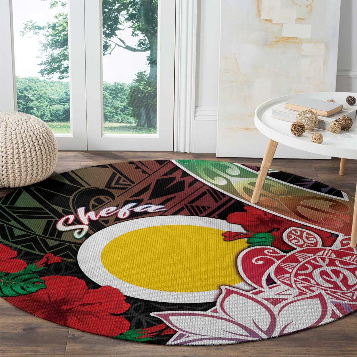 Vanuatu Shefa Day Round Carpet Floral Pattern LT05 - Polynesian Pride