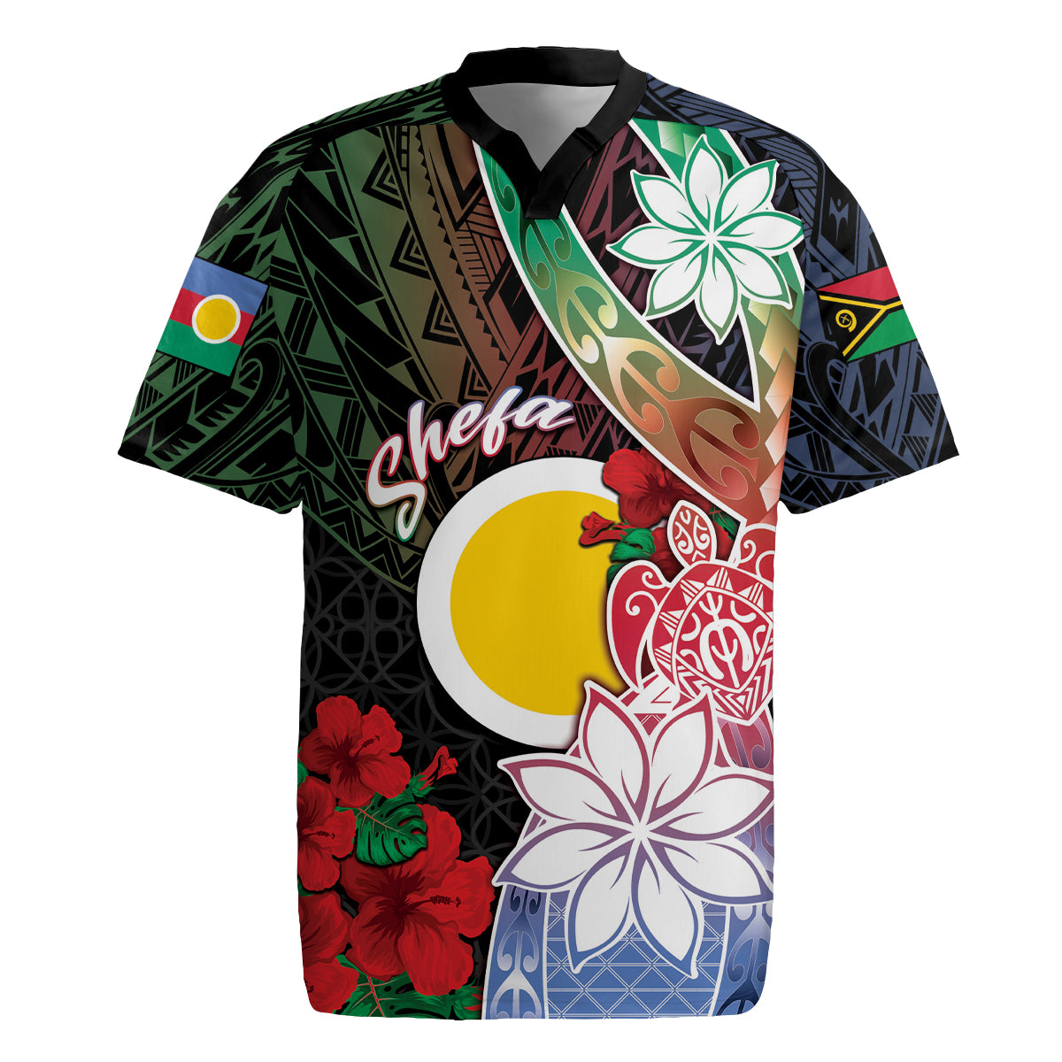 Personalised Vanuatu Shefa Day Rugby Jersey Floral Pattern LT05 Black - Polynesian Pride
