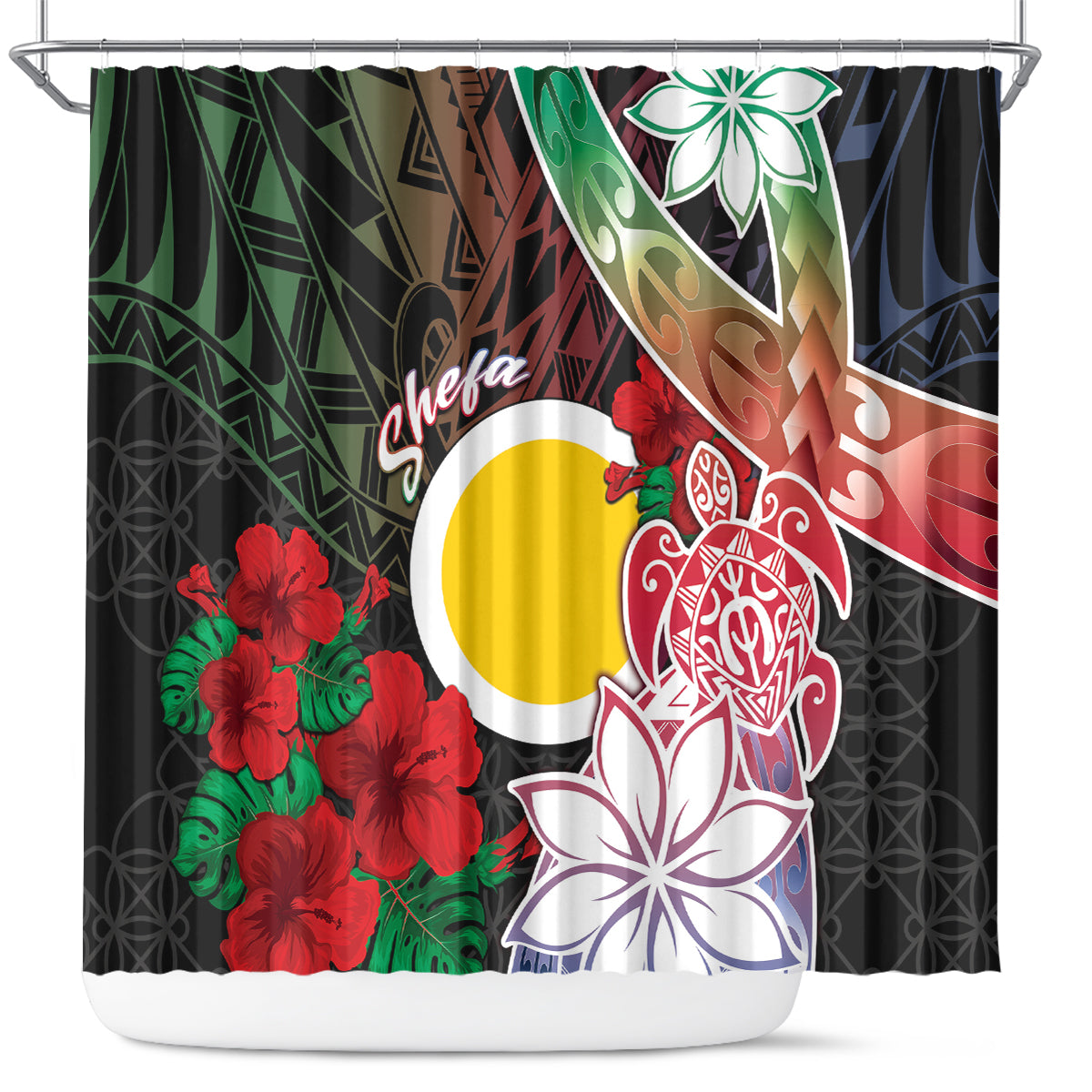 Vanuatu Shefa Day Shower Curtain Floral Pattern LT05 Black - Polynesian Pride