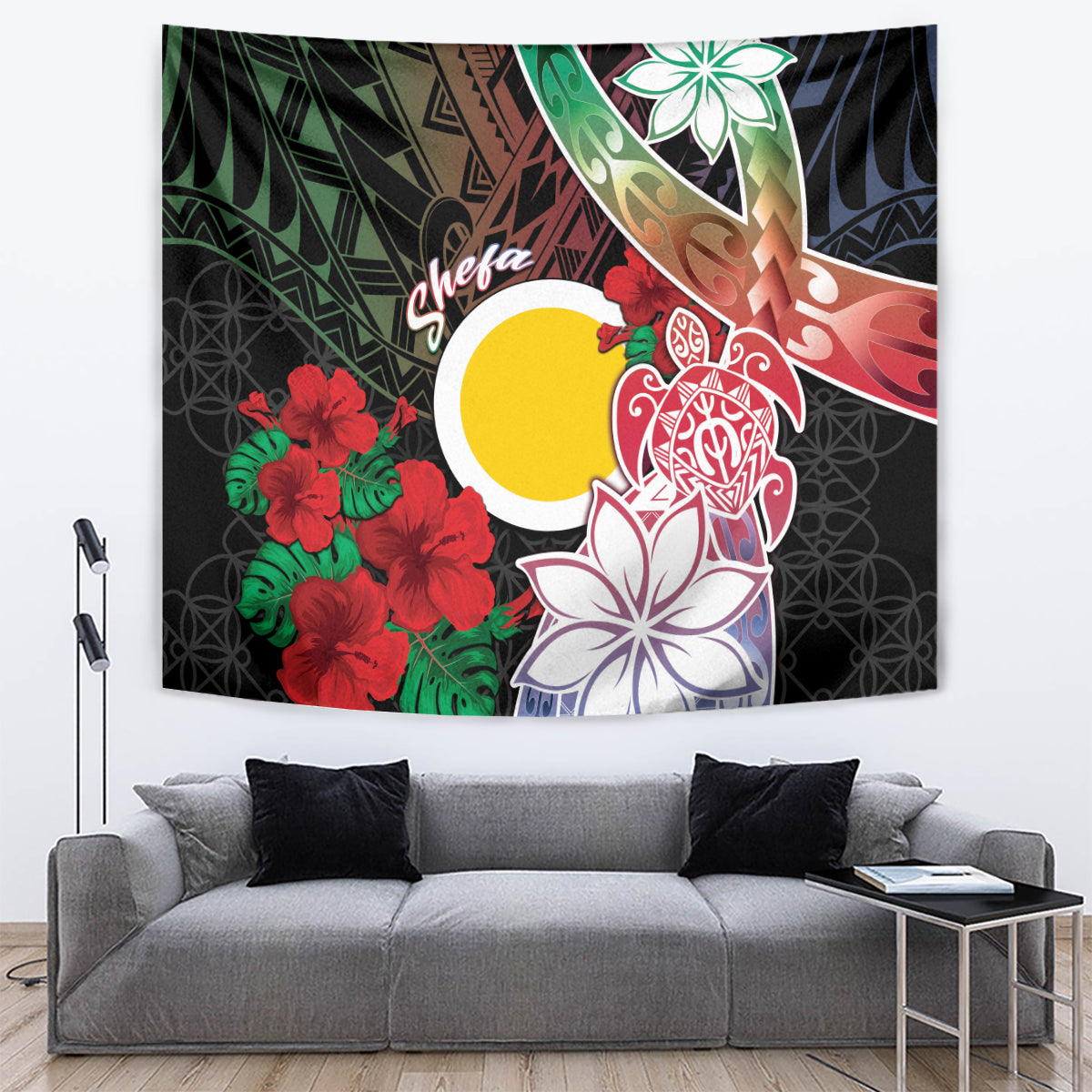 Vanuatu Shefa Day Tapestry Floral Pattern LT05 Black - Polynesian Pride