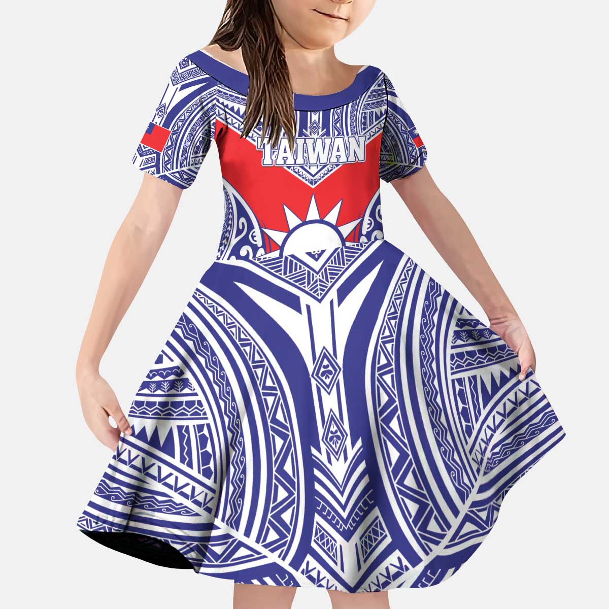 Personalised Taiwan Kid Short Sleeve Dress Austronesian Tribal Tattoo Red LT05 KID Red - Polynesian Pride