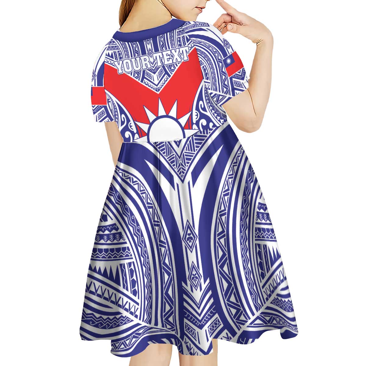 Personalised Taiwan Kid Short Sleeve Dress Austronesian Tribal Tattoo Red LT05 - Polynesian Pride