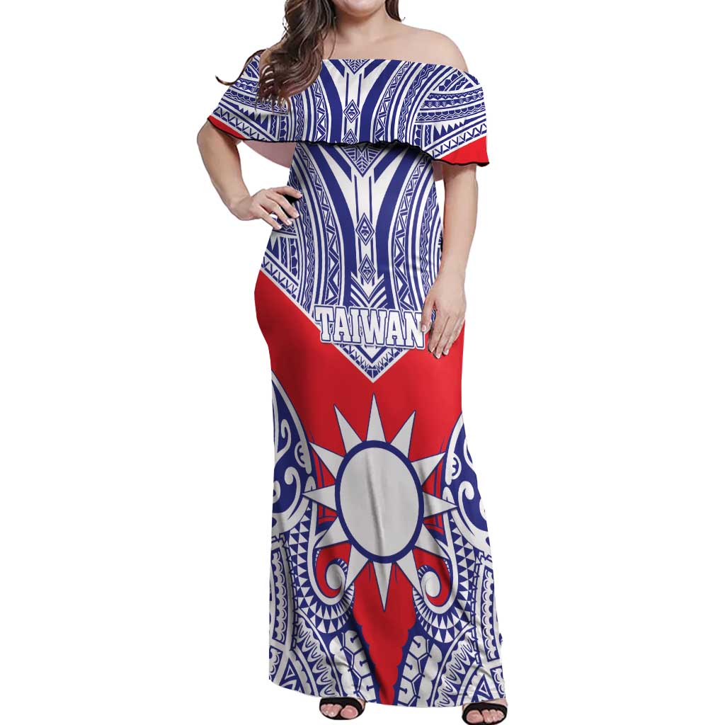 Personalised Taiwan Off Shoulder Maxi Dress Austronesian Tribal Tattoo Red LT05 Women Red - Polynesian Pride