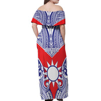 Personalised Taiwan Off Shoulder Maxi Dress Austronesian Tribal Tattoo Red LT05 - Polynesian Pride