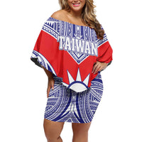Personalised Taiwan Off Shoulder Short Dress Austronesian Tribal Tattoo Red LT05 Women Red - Polynesian Pride