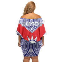 Personalised Taiwan Off Shoulder Short Dress Austronesian Tribal Tattoo Red LT05 - Polynesian Pride