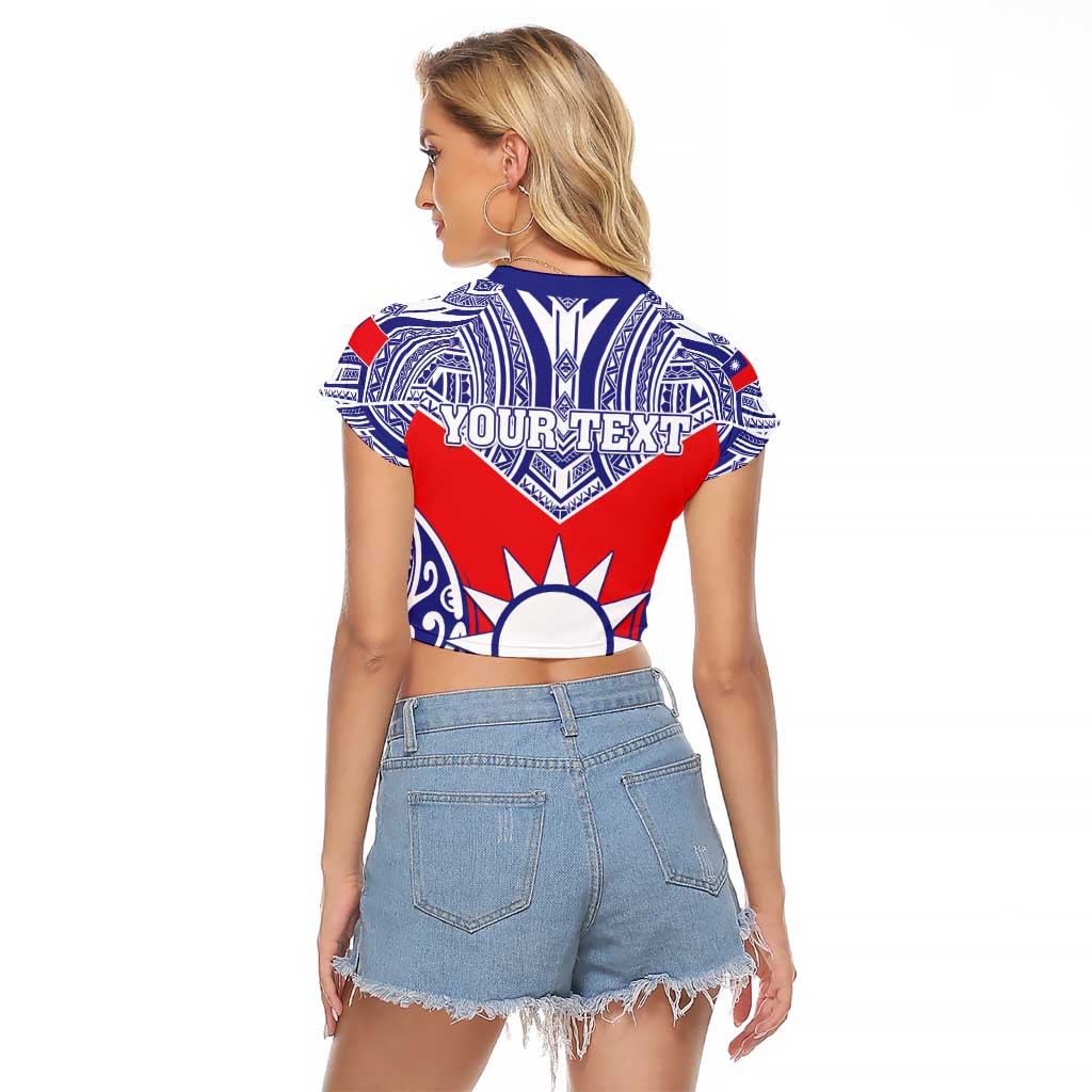 Personalised Taiwan Raglan Cropped T Shirt Austronesian Tribal Tattoo Red LT05 - Polynesian Pride