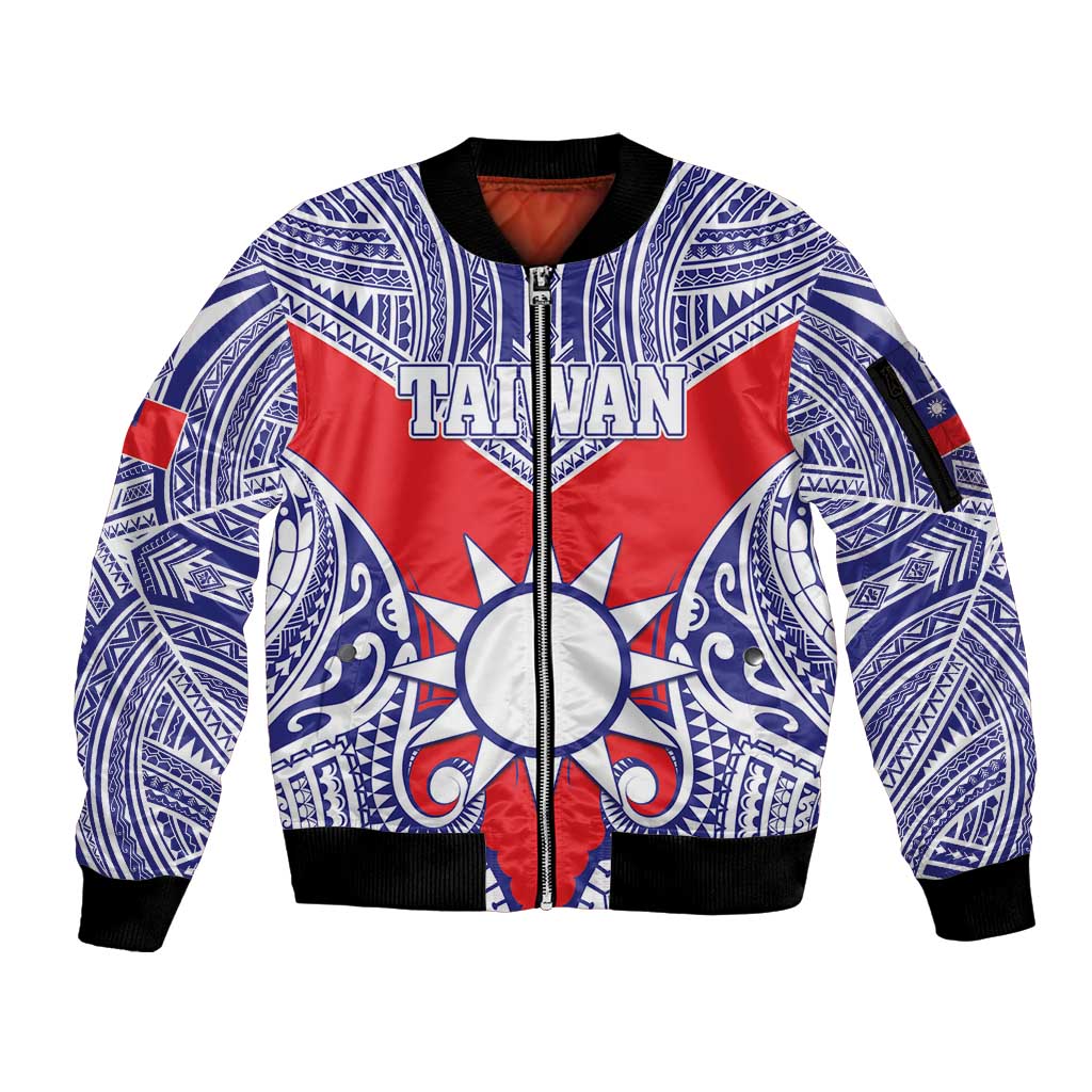 Personalised Taiwan Sleeve Zip Bomber Jacket Austronesian Tribal Tattoo Red LT05 Unisex Red - Polynesian Pride