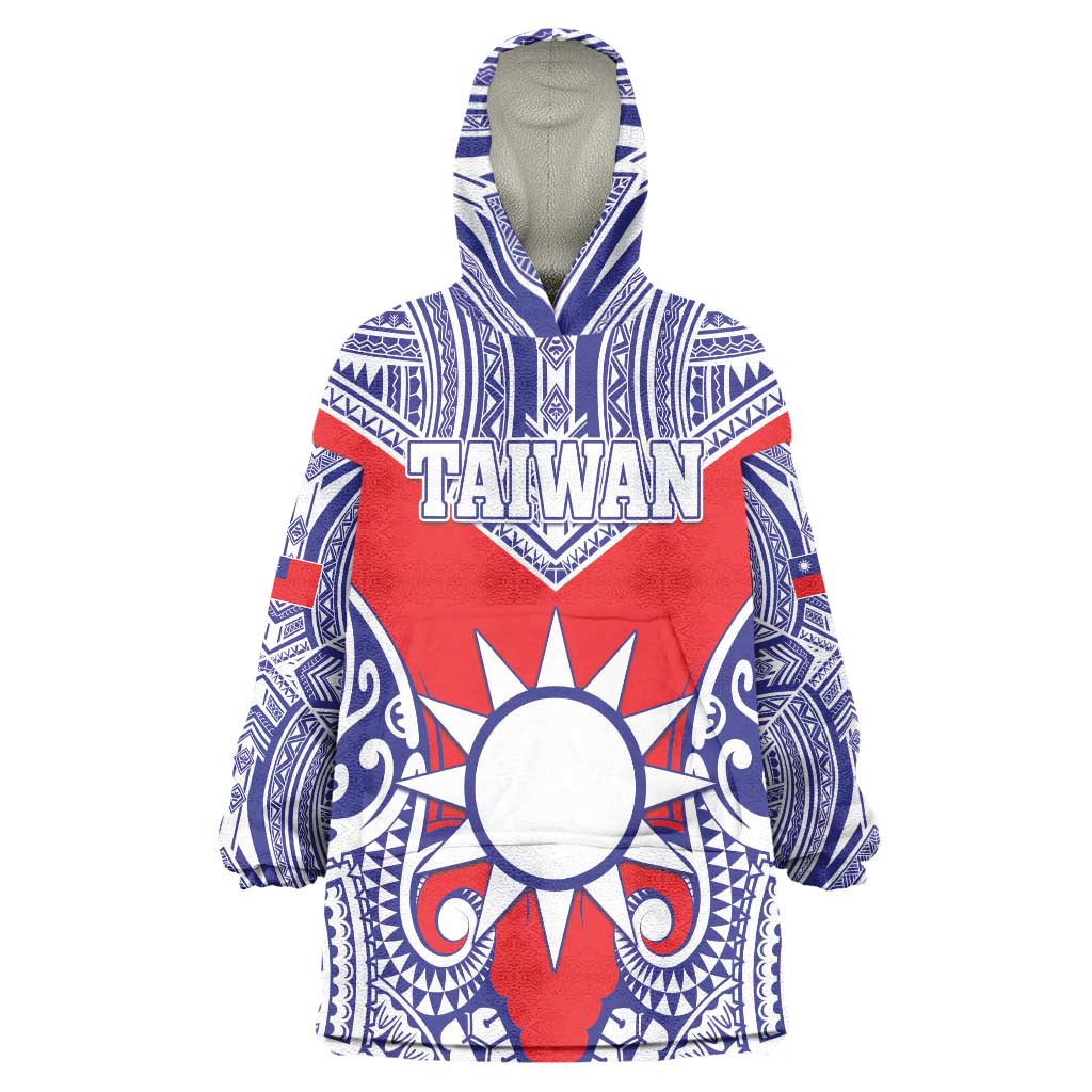 Personalised Taiwan Wearable Blanket Hoodie Austronesian Tribal Tattoo Red LT05 One Size Red - Polynesian Pride
